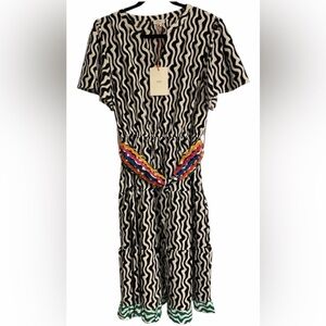 VOY BLACK/WHITE DRESS WITH RIC-RAC BELT - SIZE L - NWT